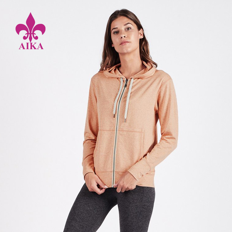 Harga Terbaik untuk Pakaian Yoga - Baju peluh bertudung serut klasik OEM borong muat kasual hoodies kecergasan zip penuh untuk wanita – AIKA