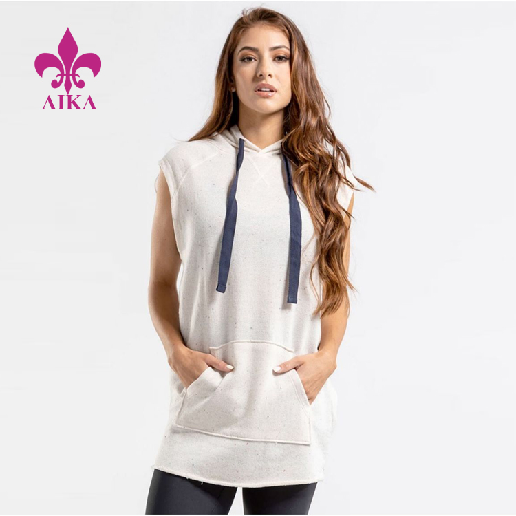 Goedkoopste fabrieksgroothandel T-shirts - Groothandel dames mouwloze hoodies normale pasvorm lange lengte gym fitnesskleding hardloop pullover sweatshirt - AIKA