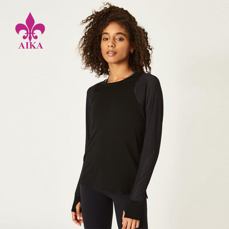 Producent OEM / ODM Producent odzieży do jogi - wysokiej jakości niestandardowa lekka koszulka sportowa do biegania dla kobiet z długim rękawem - AIKA