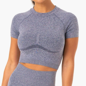 New Style Body Building Seamless Slim Fit Gym Crop Top T-shirt pou fanm