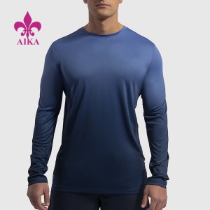 Custom Wholesale Gradient Color Block Fitness Long Sleeve T Shirt Men