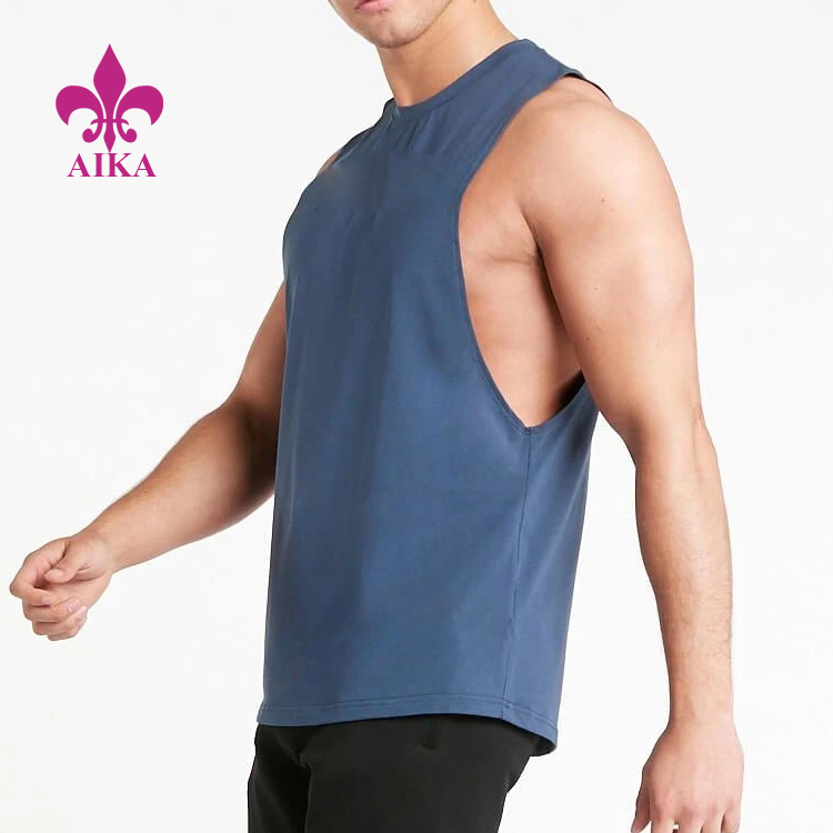 Sportska majica bez rukava od pamučnog elastana s o-izrezom i ispisom prilagođenog logotipa za muškarce
