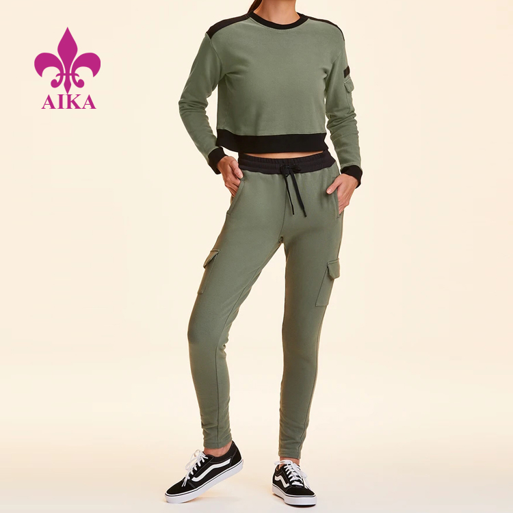 2020 새로운 봄 패션 디자인 사용자 정의 포켓 풀오버 운동복 바지 여성 스포츠 운동복