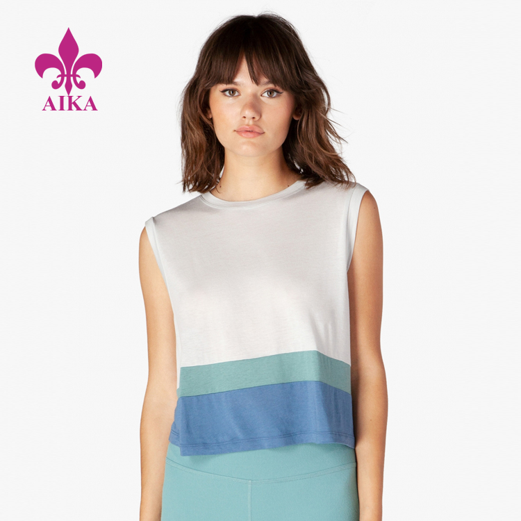Siste Casual Look Yoga Sports Wear Gym Soft Colorblock Crop Tank Top for kvinner