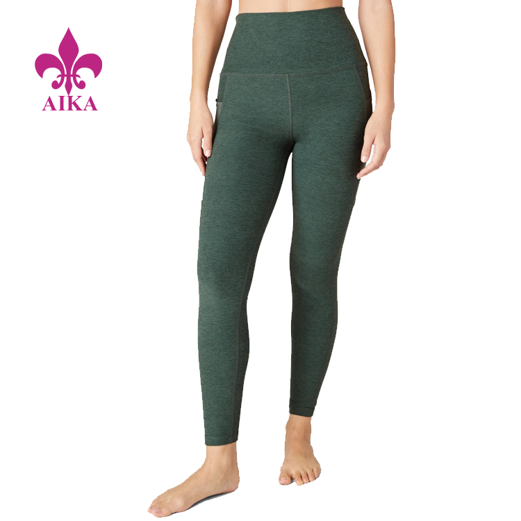 Chándales al por mayor de precio inferior: mallas de gimnasio deportivas de yoga elásticas en cuatro direcciones de cintura alta personalizadas con bolsillo de malla - AIKA
