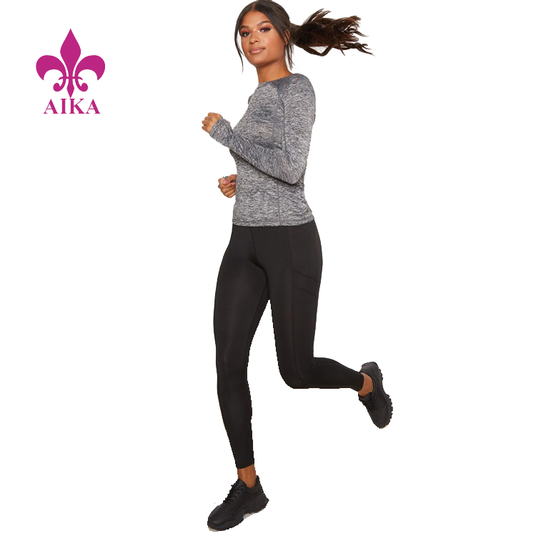 Velkoobchodní bezešvé legíny – nejnovější zakázkové rychleschnoucí sexy dámské tričko Slim Fit s dlouhým rukávem na jógu – AIKA