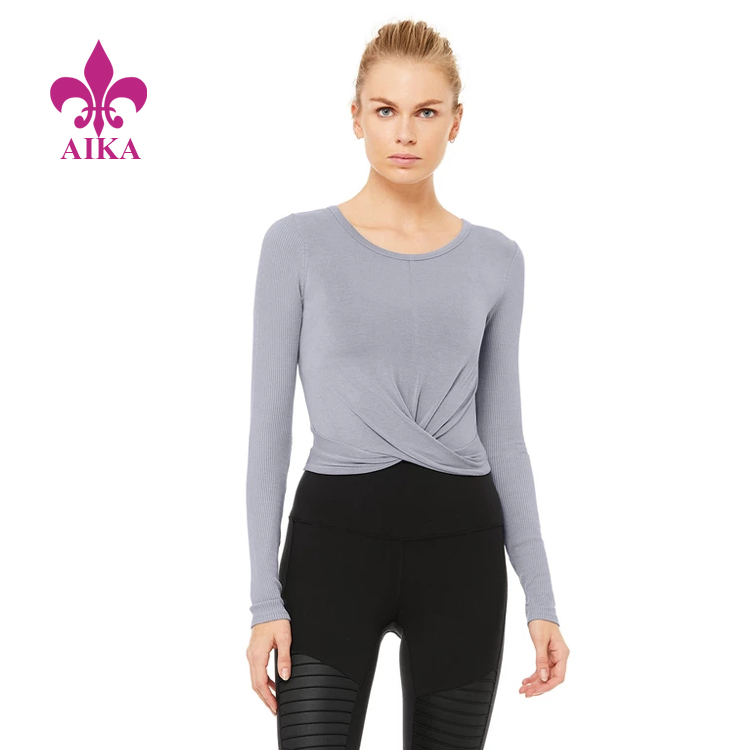 Breathable Comfort On-trend Front Wrap Cover Long Sleeve Top Women Slim Fit Yoga T-shirt