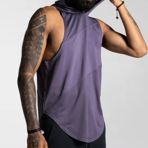 Camiseta de tirants amb caputxa sense mànigues de gimnàs lleuger amb malla d'alta qualitat OEM per a homes