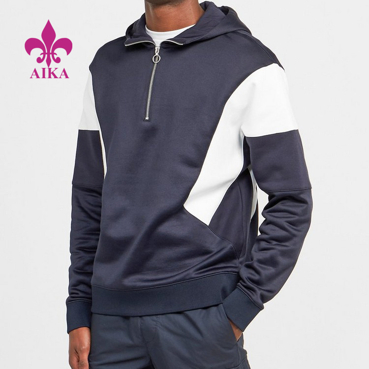 High definition Men Plain Shirt - Wholesale Athletic Wear Half Zipper Hoody Color Panel Polyester Men's Jogging Sweatshirt Hoodie – AIKA
