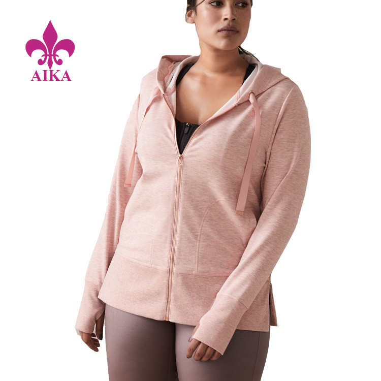 2019 groothandelsprijs Fitnesskleding - Groothandel op maat gemaakt logo dames plus size hoodies solide casual active wear jas met rits - AIKA