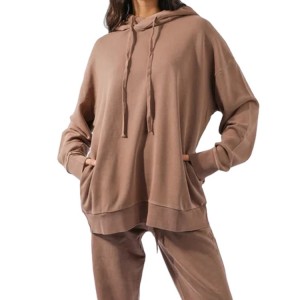 Módní styl Oversize 100% bavlna Gym s kapucí se stahovací šňůrkou pro ženy s bočními kapsami