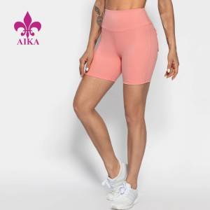 Partihandel Gym Wear High Waist Kvinnor Custom Logo Blixtlås Pocket Yoga Shorts