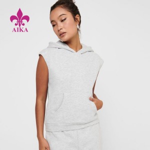 OEM Custom Athletic Wear Sleeveless Pain Pullover Cotton Hoodie for Women