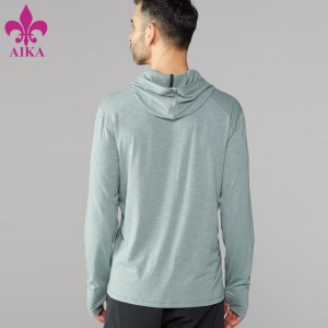 Aangepaste fitnesskleding T-shirt Lange mouw afdrukken Vingergat Lichtgewicht hoodie-shirt voor heren