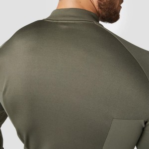 Tilpasset høykvalitets atletisk front 1/4 glidelås langermet Slim Fit Gym T-skjorter for menn