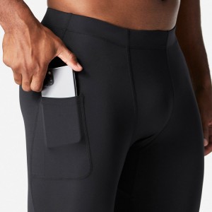 Leggings pretas personalizadas para ginástica esportiva masculinas com bolso