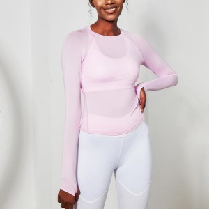 Új érkezés Fitness edzés ruházat Sportruha Gyorsan száradó hálós panel női hosszú ujjú edzőtermi pólók