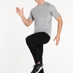 Tilpasset treningsstudio Stretch Lett, kortermet polyester Spandex kompresjons-t-skjorte for menn Sportsklær