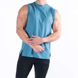 Wholesale Workout Blank Muscle Fit High Neck Cotton Gym Tank Tops Oanpaste logo foar manlju