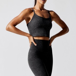 Wholesale Sports Fitness Wear Ladies Slim Racer Back Women Blank Marl Gray Crop Gym Tank Top