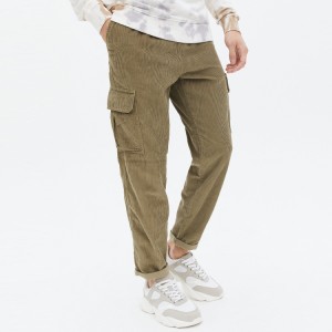 Nova moda inverno com cordão na cintura veludo calças de treino carga para homens streetwear