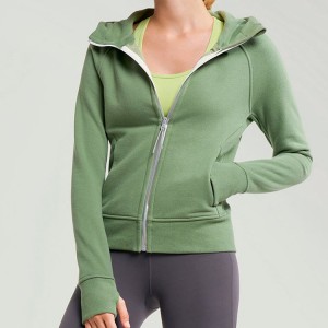 Hoge kwaliteit katoen polyester aangepast logo volledige ritssluiting slim fit workout effen hoodies voor dames