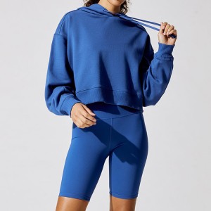Träningskläder i grossistledet Drop Shoulder Custom Kvinnor Bomull Gym Vanlig Crop Hoodies Sweatshirt