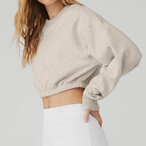 Großhandel Fleece-Baumwoll-Sweatshirts mit elastischem Boden und Rundhalsausschnitt für Damen