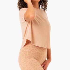 Camiseta corta de gimnasio de ioga lisa para mulleres de algodón estampado personalizado