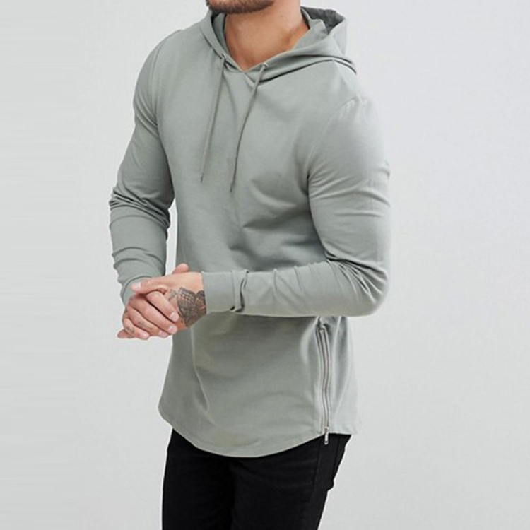 Cheap Price Soft Cotton Bottom Side Zipper Plain Pullovers Workout Blank Hoodies For Men Featured Image
