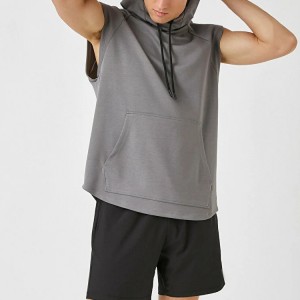 Partihandel anpassad logotyp Män Workout Vanlig Pullover Blank ärmlösa huvtröjor