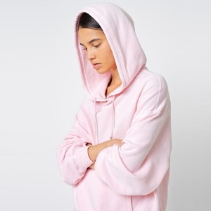 Top Vendeur d'Alta Qualità Ingrossu Stampa Personalizzata 100% Cotone Spalla Goccia Plain Pink Oversize Hoodies For Women