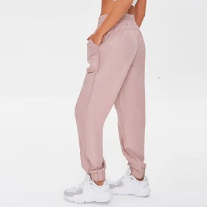 Kevirê elastîk 100% Polyester Athletic Track Pants Side Pockets Gym Joggers For Women