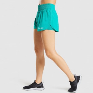 Bästsäljande anpassad logotyp polyester atletisk elastisk midja kvinnor 2 i 1 sport gym shorts