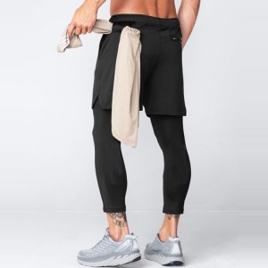 Hoge kwaliteit sneldrogende trekkoord taille aangepaste zwarte 2 in 1 gym shorts leggings voor heren