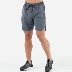Shorts masculinos de ginástica esportiva 100% poliéster de alta qualidade de secagem rápida com cordão de cintura corte em V