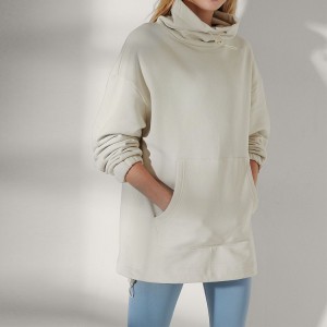 Custom High Quality Drawstring High Neck 100% Cotton Women Plain Oversized Sweatshirts