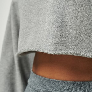Drop Shoulder Raw Hem 100% Cotton Oversized Crop Plain Sweatshirts Evakadzi