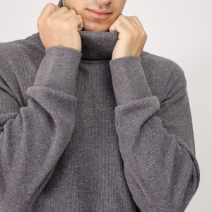 Høj kvalitet brugerdefineret logo mænds vaffel rullekrave almindelig sweatshirts med kængurulomme