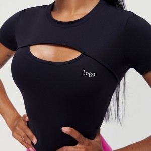 Engros Front Hollow Out Custom Logo Blank Fitted Crop Gym T-skjorter for kvinner