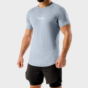 Grossist kortärmad Mesh Panel anpassad utskrift Muscle Fit Sport Vanlig T-shirt för män