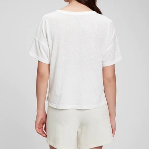 Veľkoobchodné dámske tričká na cvičenie s jednoduchým voľným strihom s vlastnou potlačou v tvare V s výstrihom do V