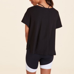 OEM Active Wear Wholesale Custom простыя рабрыстыя V-вобразным выразам Спартыўныя вялікія футболкі для жанчын