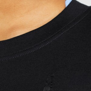 Camisas femininas pretas para treino esportivo 100% algodão gola redonda tamanho grande para academia