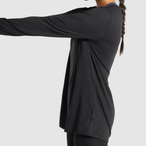Pasgemaakte Vinnige Droë Polyester Opleiding Groot Vroue Gym Fitness Langmou T-hemde