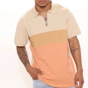 Lag luam wholesale Custom Colour Block Quarter Zipper Workout Blank Txiv neej Paj Rwb Polo T Shirts