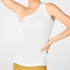 Regatas femininas fitness em branco esportivas slim fit femininas de um ombro personalizadas para academia de ioga