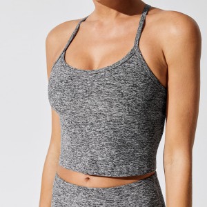 Wholesale Sports Fitness Wear Ladies Slim Racer Back Women Blank Marl Grey Crop Gym Tank Top