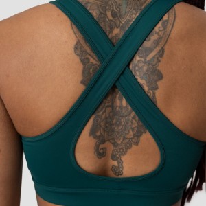 Izzadságelvezető szexi dizájn elülső Scrunch V nyakú sportmelltartók női Cross Back jóga melltartó
