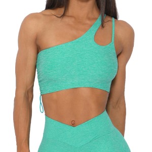 Sujetador deportivo de yoga con un hombro para mujer con correa ajustable en la parte posterior y corte personalizado de alto estiramiento